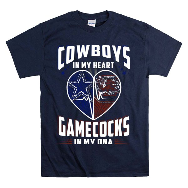 COWBOYS IN MY HEART GAMECOCKS IN MY DNA T Shirt 1 Navy