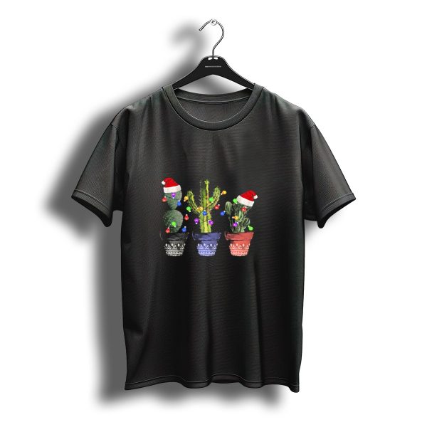 Cactus Christmas Lights Santa Hats Festive Holiday Decor T Shirt t shirt 1