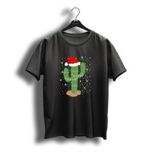 Cactus Christmas Santa Hat Snowflakes T-Shirt