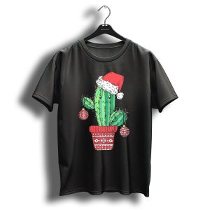 Cactus Christmas Tree Santa Hat Festive Ornaments T Shirt