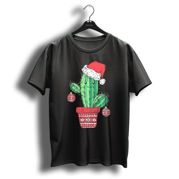 Cactus Christmas Tree Santa Hat Festive Ornaments T Shirt 1 t shirt 1