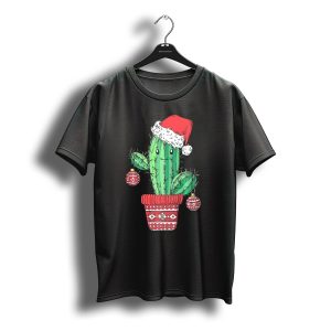 Cactus Christmas Tree Santa Hat Festive T-Shirt