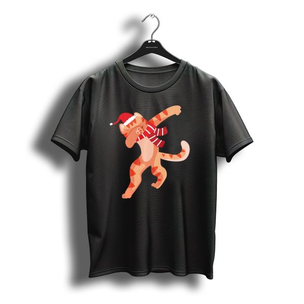 Calico Cat Dabbing With Santa Hat And Striped Scarf Christmas T Shirt t shirt 1