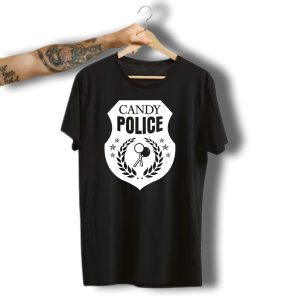 Candy Police Badge Funny Halloween Saying Parent Tee28 T-Shirt