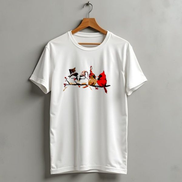 Cardinals And Chickadees On Festive Branch Merry Christmas T Shirt 1 t shirt 1
