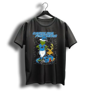 Carolina Panthers Grinch Christmas Snow Scene With Grinch And Max T-Shirt