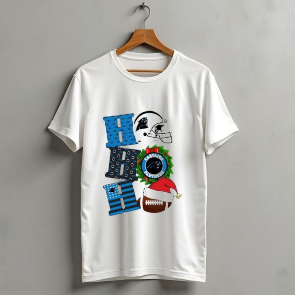 Carolina Panthers Ho Ho Ho Merry Christmas Football Helmet Wreath Santa Hat T Shirt 1 t shirt 1