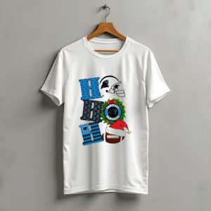 Carolina Panthers Ho Ho Ho Merry Christmas Football Helmet Wreath Santa Hat T-Shirt