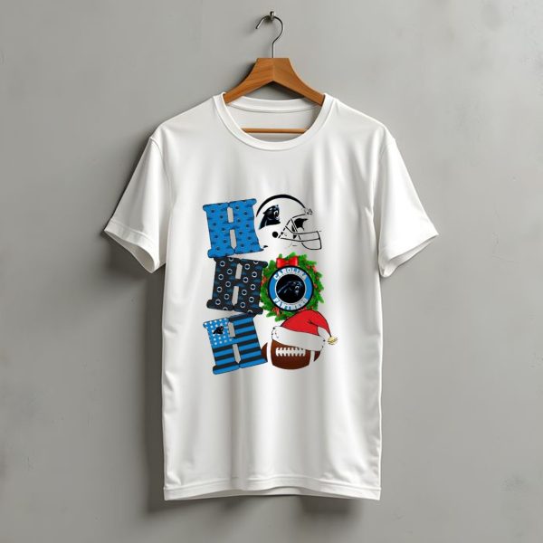 Carolina Panthers Ho Ho Ho Merry Christmas Football Helmet Wreath Santa Hat T Shirt t shirt 1 1