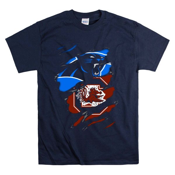 Carolina Panthers South Carolina Gamecocks Logo Mashup T Shirt 1 Navy