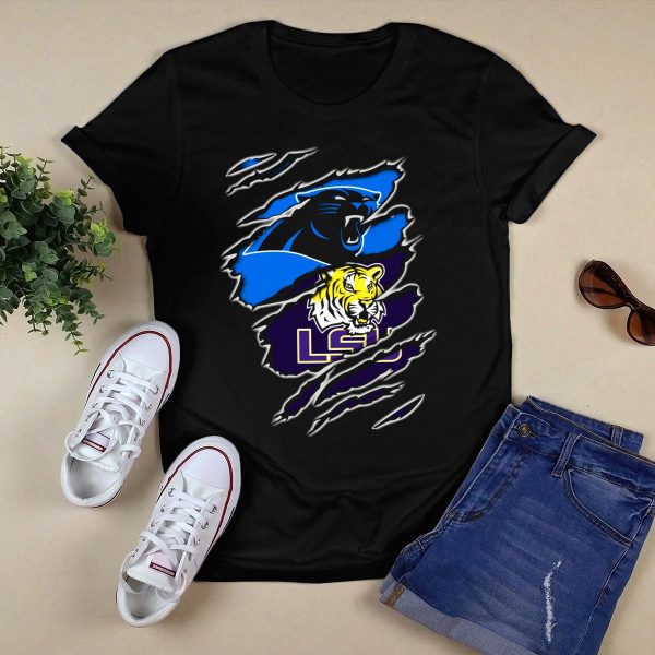 Carolina Panthers and LSU Tigers T Shirt Black 1