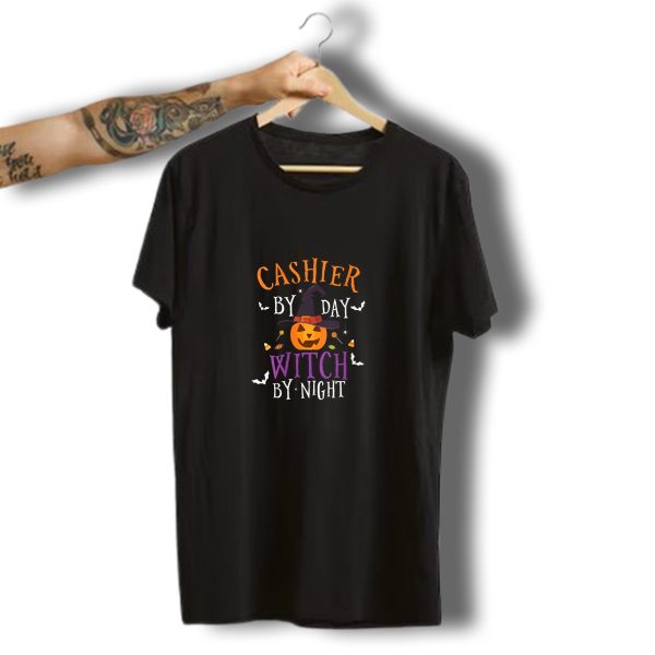 Cashier By Day Witch By Night Funny Halloween Pumpkin Bats Candy T Shirt t shirt 1