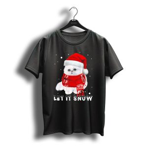 Cat Christmas Carol Let It Snow Let It Santa Hat And Scarf T-Shirt