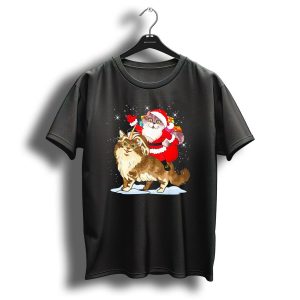 Cat Christmas Santa Caticorn Unico With Festive Cats In Santa Suit And Unicorn Horn T Shirt