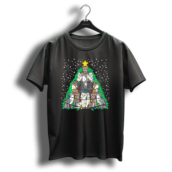 Cat Christmas Tree Fun Kittens With Lights And Star T Shirt 1 t shirt 1