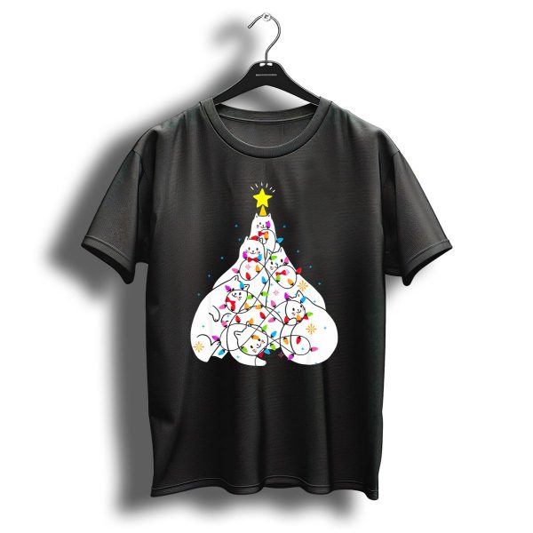 Cat Christmas Tree Kittens Festive Lights Star T Shirt 1 t shirt 1