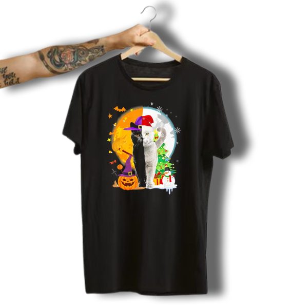 Cat Halloween Christmas Pumpkin Snowman Tree T Shirt t shirt 1