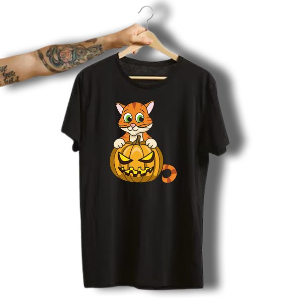 Cat Inside Grinning Pumpkin Halloween Monster Zombie Horror Pumpkin Face T Shirt t shirt 1 1