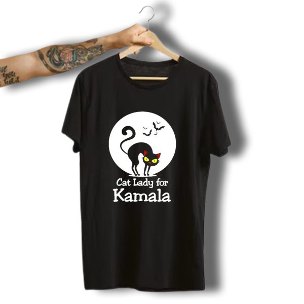 Cat Lady For Kamala Harris Happy Halloween Black Cat Vote T Shirt t shirt 1