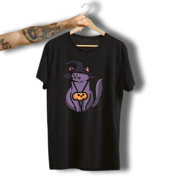 Cat On Witch Hat Pumpkin Halloween T Shirt t shirt 1