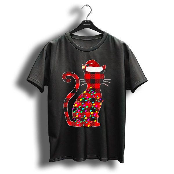 Cat Red Plaid Family Christmas Lights Santa Hat T Shirt 1 t shirt 1
