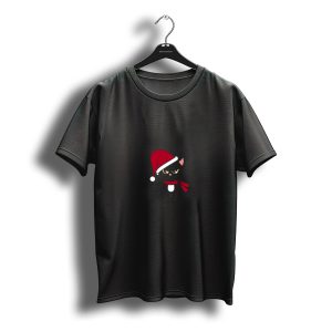 Cat Santa Black Cat Christmas Ho Ho No With Santa Hat And Scarf T-Shirt