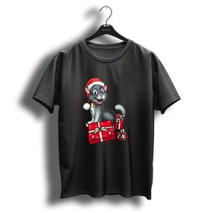 Cat Santa Christmas Kitty With Presents Festive Kitten T Shirt