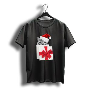 Cat Santa Hat Christmas Gift Box T-Shirt