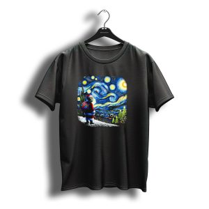 Cat Santa Paws Van Gogh Starry Night Christmas Holiday Scene T-Shirt