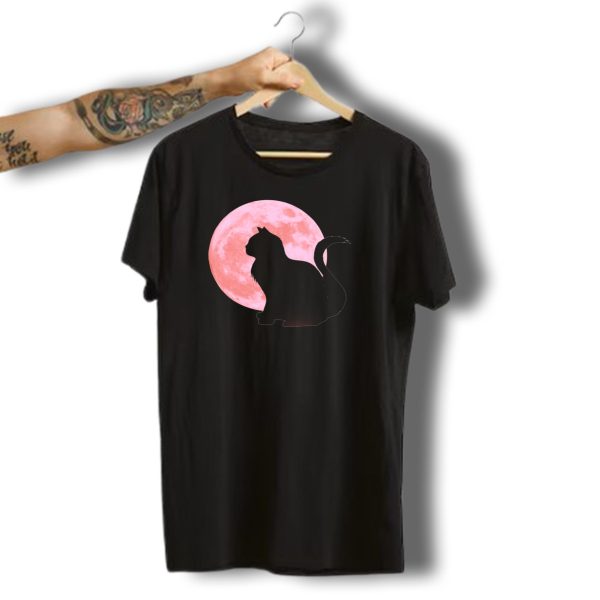 Cat Silhouette With Red Moon Goth Halloween Theme Animals T Shirt t shirt 1
