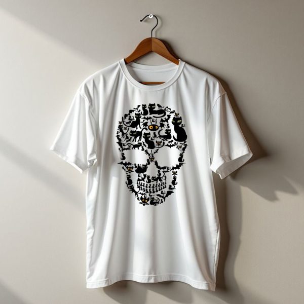 Cat Skull Halloween Black Cats And Bats T Shirt t shirt 1