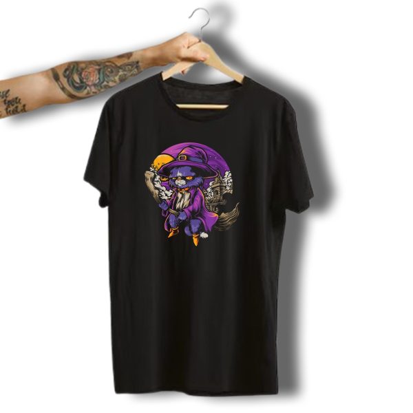Cat Witch Hat Scary Moon Castle Halloween Magic T Shirt t shirt 1