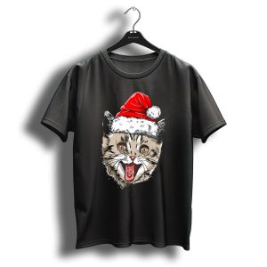 Cat With Santa Hat Christmas Kids T Shirt