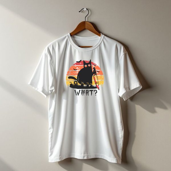 Cat With Sword And Graves Sunset Halloween T Shirt t shirt 1