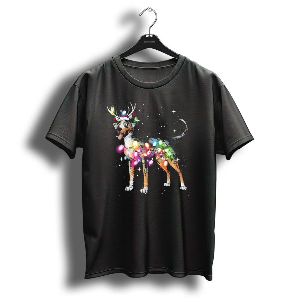 Catahoula Leopard Dog Wrapped In Christmas Lights With Reindeer Antlers And Santa Hat T Shirt 1 t shirt 1