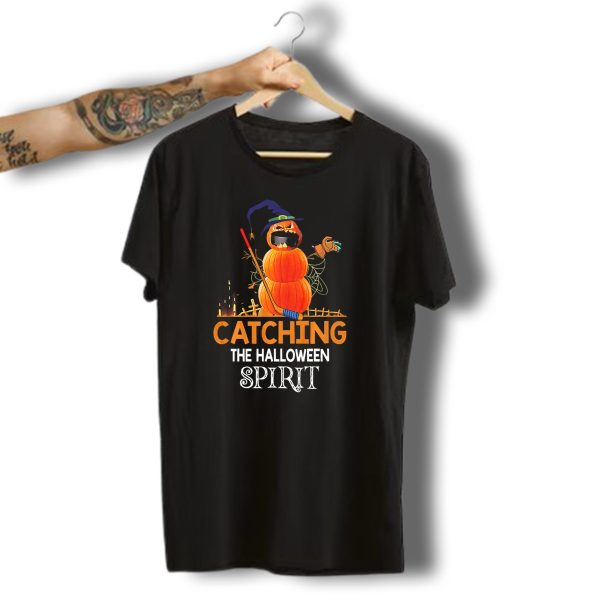 Catching The Halloween Spirit Pumpkin Hockey Witch With Haunted House T Shirt t shirt 1