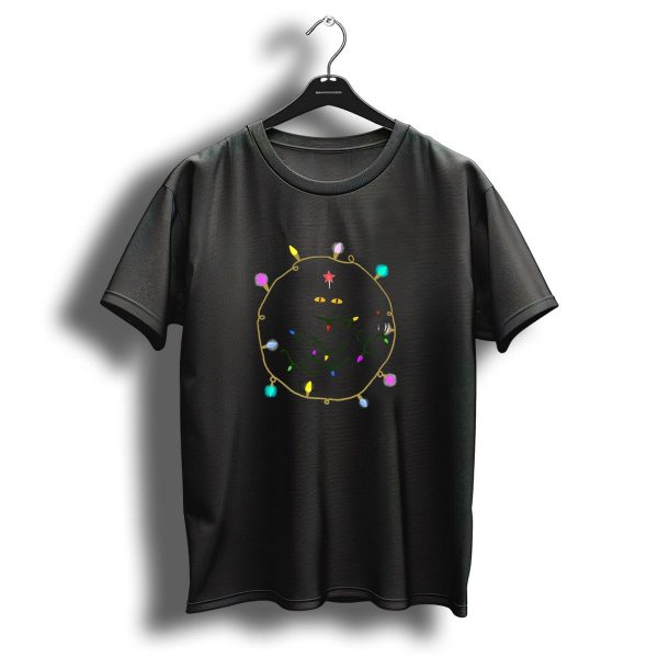 Cats Black Cat Christmas Light Funny Kitt With Star And Colorful Lights T Shirt 1 t shirt 1