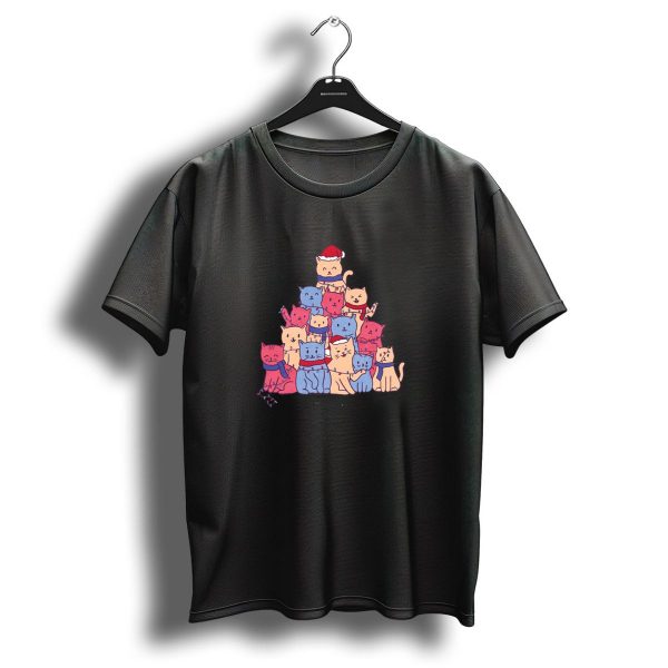 Cats Christmas Tree Pyramid With Santa Hats And Scarves T Shirt 1 t shirt 1