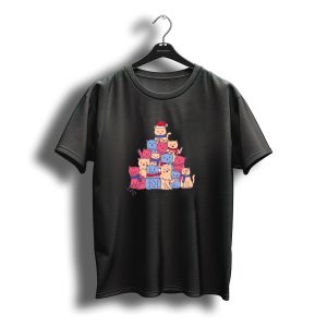 Cats Christmas Tree Pyramid With Santa Hats And Scarves T-Shirt