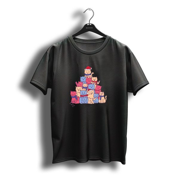 Cats Christmas Tree Pyramid With Santa Hats And Scarves T Shirt t shirt 1