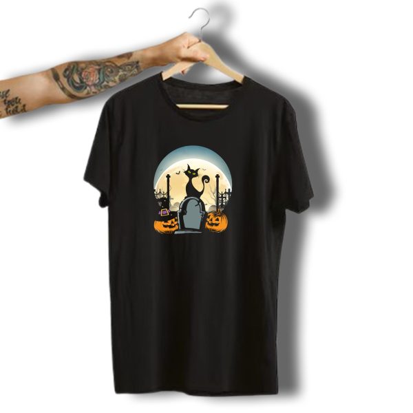 Cats Halloween Cat Pumpkin Cat Funny Cat Kitty Cat Moon Graveyard Pumpkins T Shirt t shirt 1