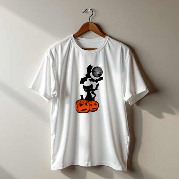Cats Halloween Is Coming Funny Kitty With Pumpkins And Bats T Shirt t shirt 1