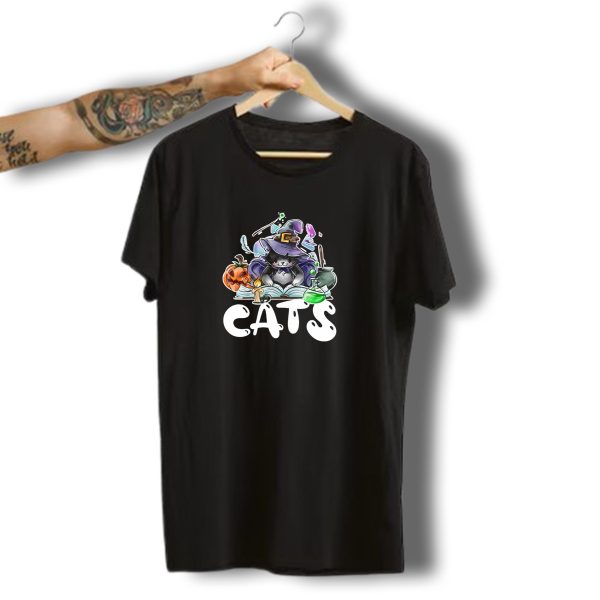 Cats Halloween Wizard Hat Pumpkin Potion Book T Shirt t shirt 1
