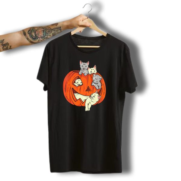 Cats In Jack O Lantern Pumpkin Halloween Scene T Shirt t shirt 1