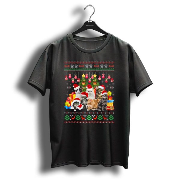Cats In Santa Hats With Christmas Gifts And Tree T Shirt 1 t shirt 1