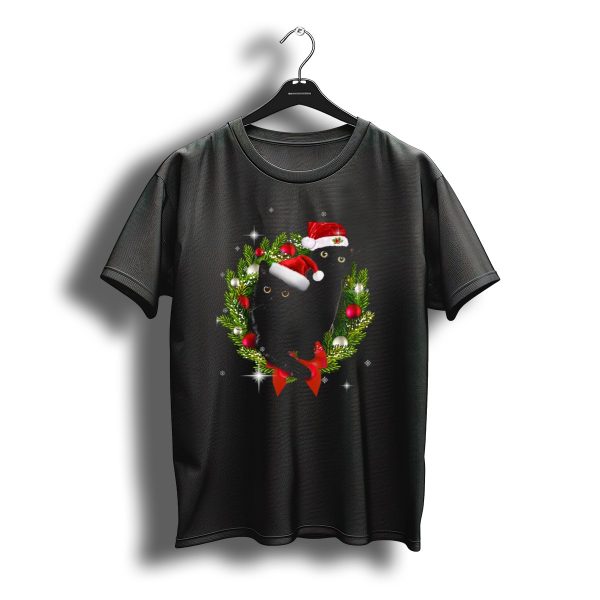 Cats In Santa Hats With Christmas Wreath T Shirt t shirt 1