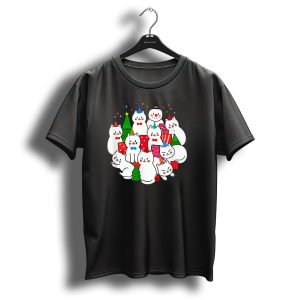 Cats Merry Fluffmas Snowman Christmas Trees Party Hats T-Shirt