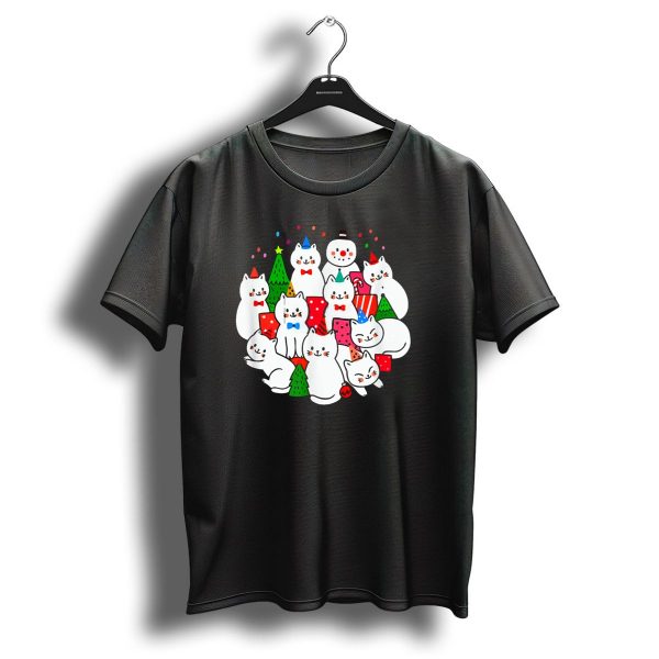 Cats Merry Fluffmas Snowman Christmas Trees Party Hats T Shirt 1 t shirt 1