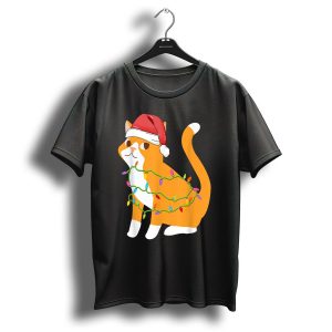 Cats Tree Christmas Xmas Pet Santa Hat Lights T Shirt