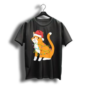 Cats Tree Christmas Xmas Pet Santa Hat Lights T-Shirt